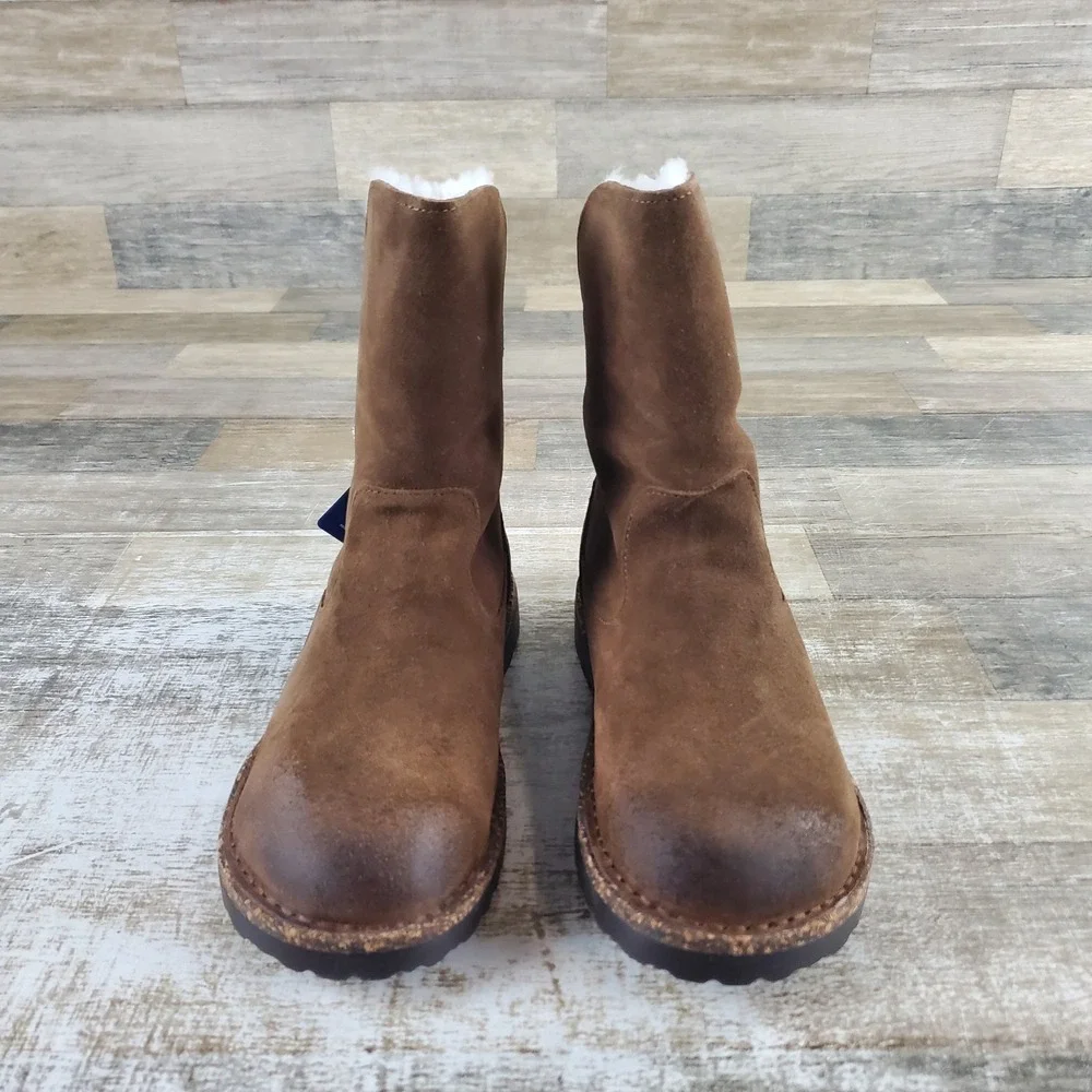 Birkenstock Uppsala Shearling Womens Boots Sz 5 - 5.5 Tea Fur Trim Suede Leather